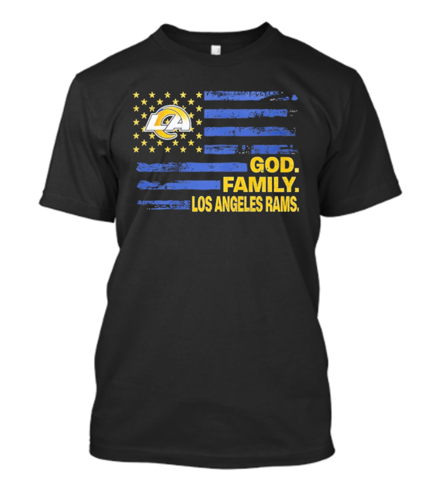 God Family Los Angeles Rams Distressed Flag Stars T-Shirt