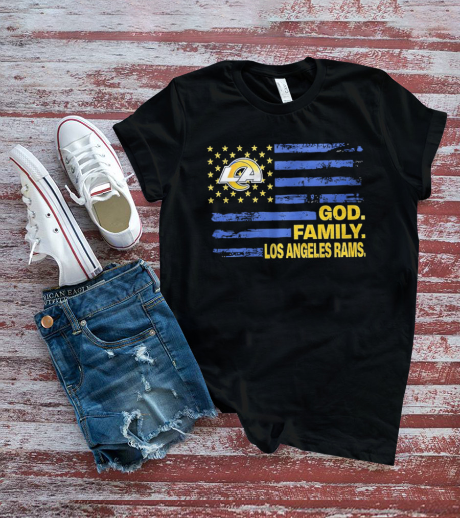 God Family Los Angeles Rams Distressed Flag Stars T-Shirt