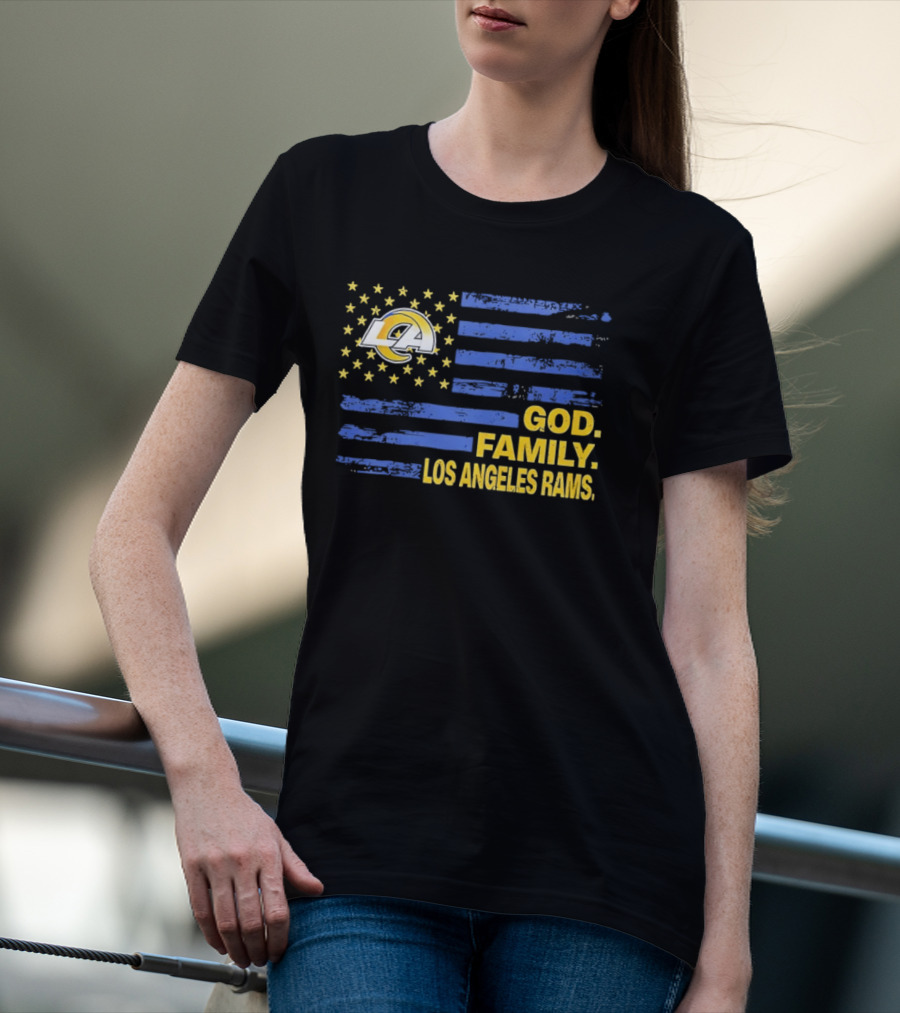 God Family Los Angeles Rams Distressed Flag Stars T-Shirt