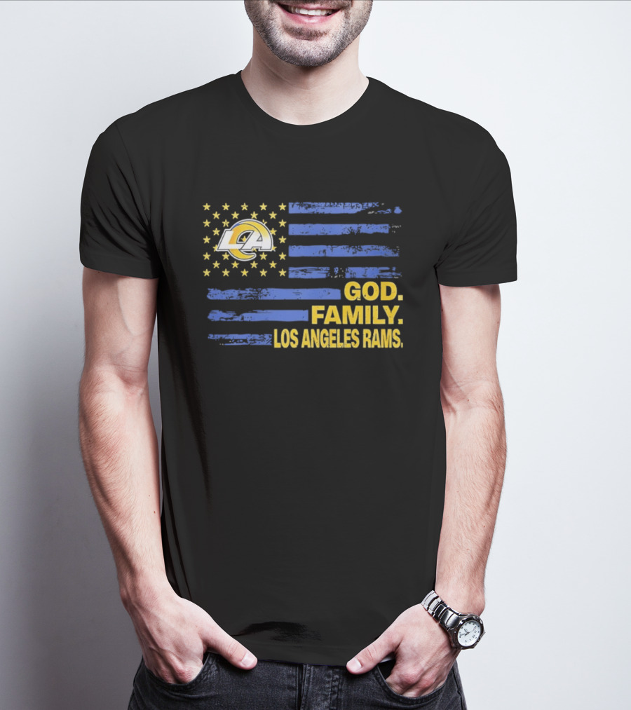 God Family Los Angeles Rams Distressed Flag Stars T-Shirt