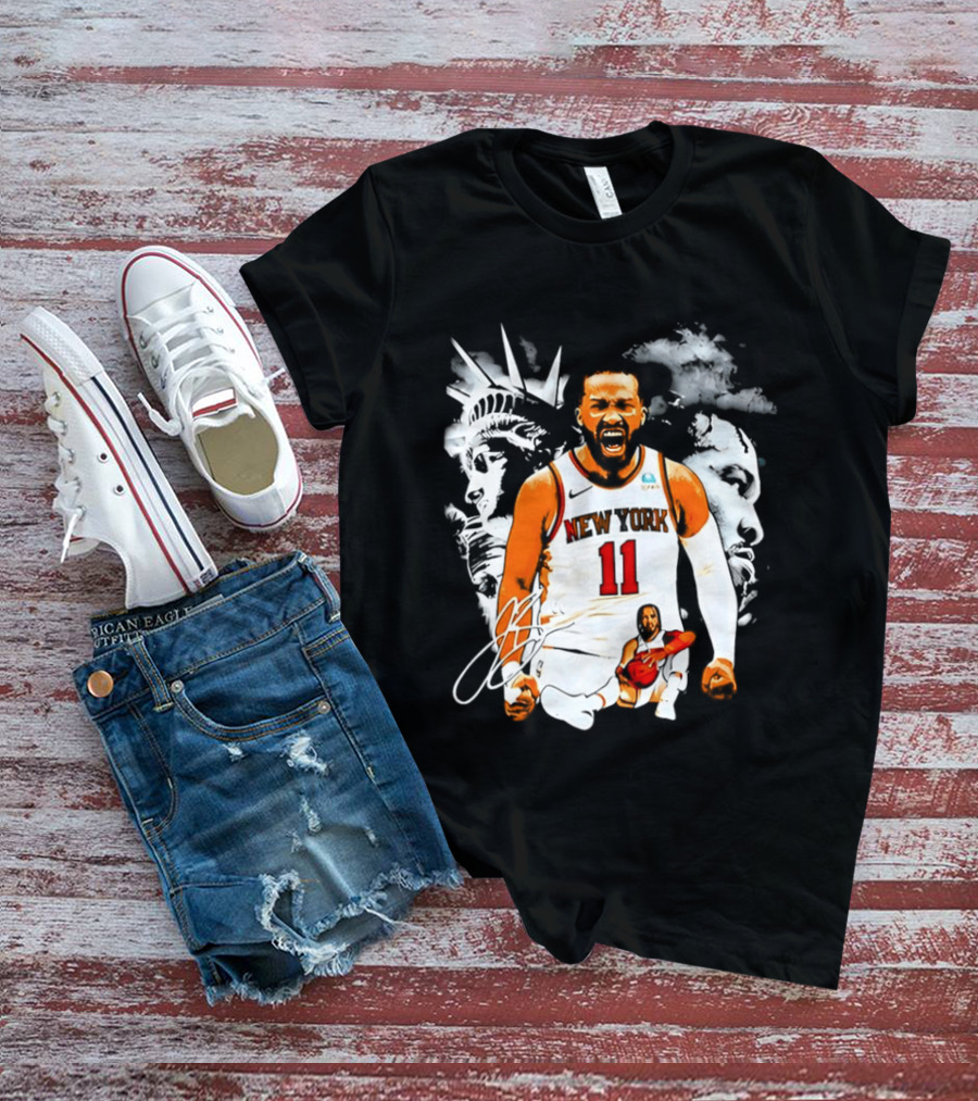 New York 11 Jalen Brunson Statue Of Liberty Basketball Player Image T-Shirt