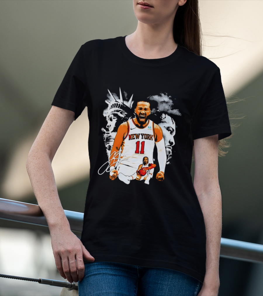 New York 11 Jalen Brunson Statue Of Liberty Basketball Player Image T-Shirt