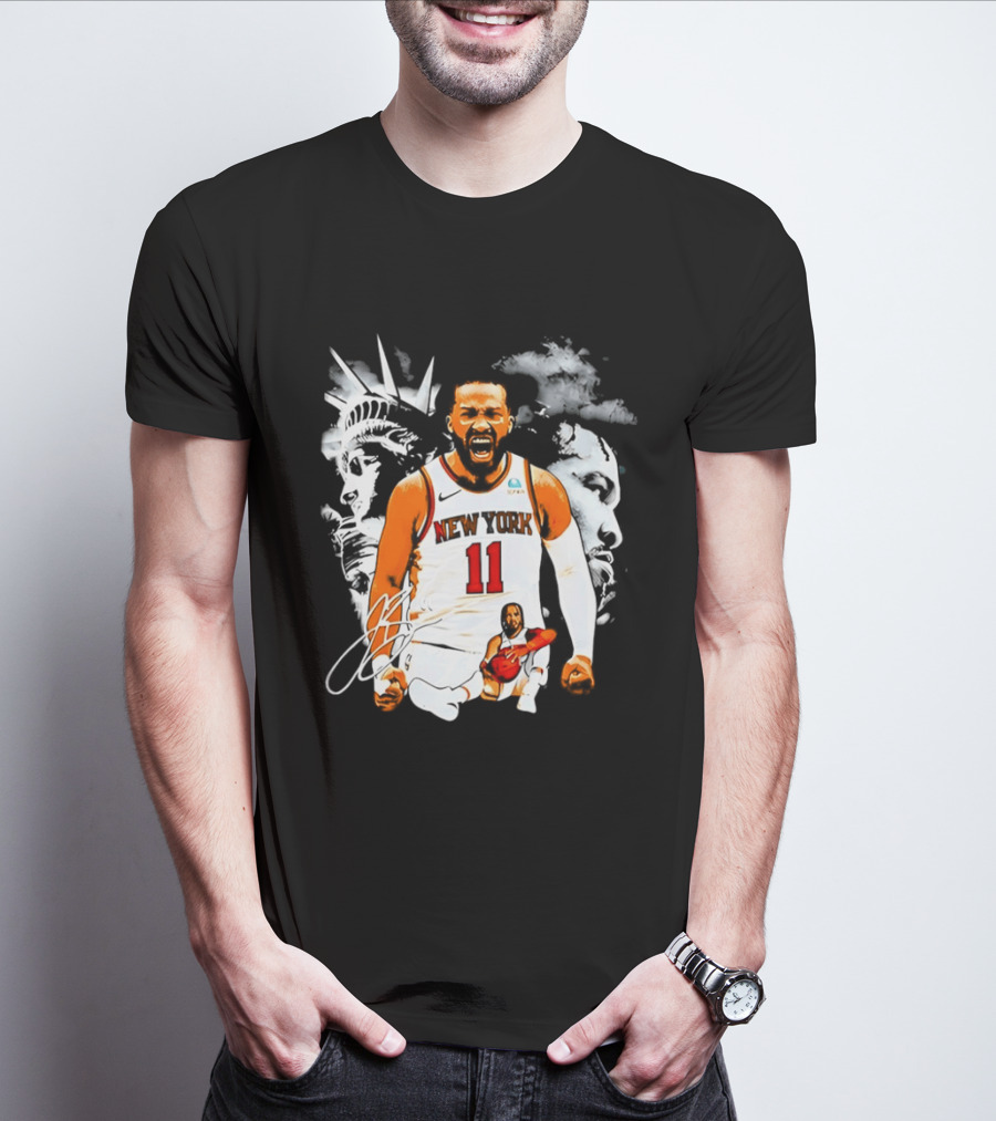 New York 11 Jalen Brunson Statue Of Liberty Basketball Player Image T-Shirt