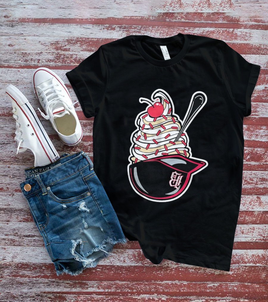 Birmingham Barons Ice Cream Helmet With Sprinkles And Cherry T-Shirt