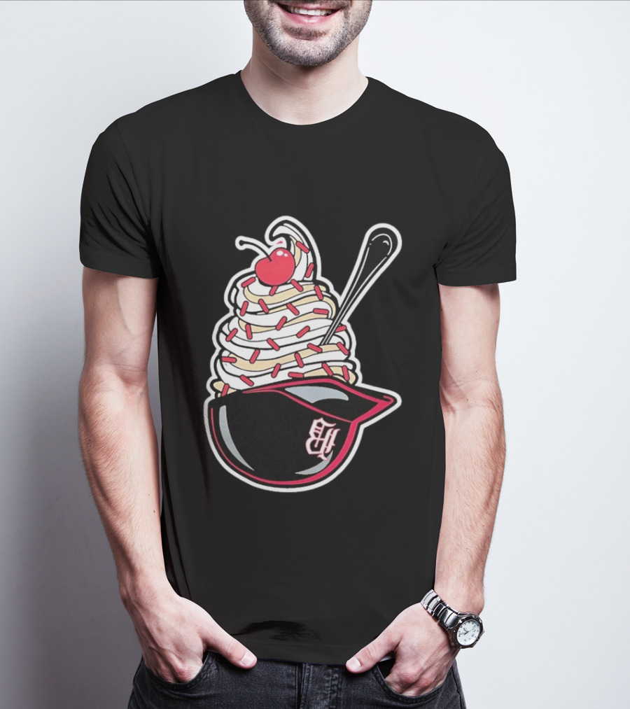 Birmingham Barons Ice Cream Helmet With Sprinkles And Cherry T-Shirt