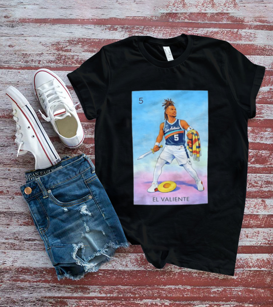 San Antonio Spurs El Valiente Stephon Castle Lotería Card T-Shirt