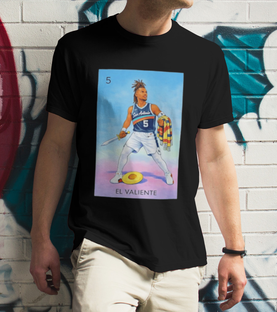 San Antonio Spurs El Valiente Stephon Castle Lotería Card T-Shirt