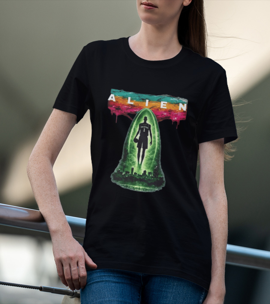 San Antonio Basketball Victor Wembanyama Alien Go Spurs Go Skyline T-Shirt