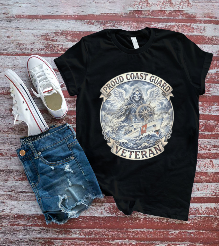 Proud Coast Guard Veteran Grim Reaper With Ship And Wheel T-Shirt