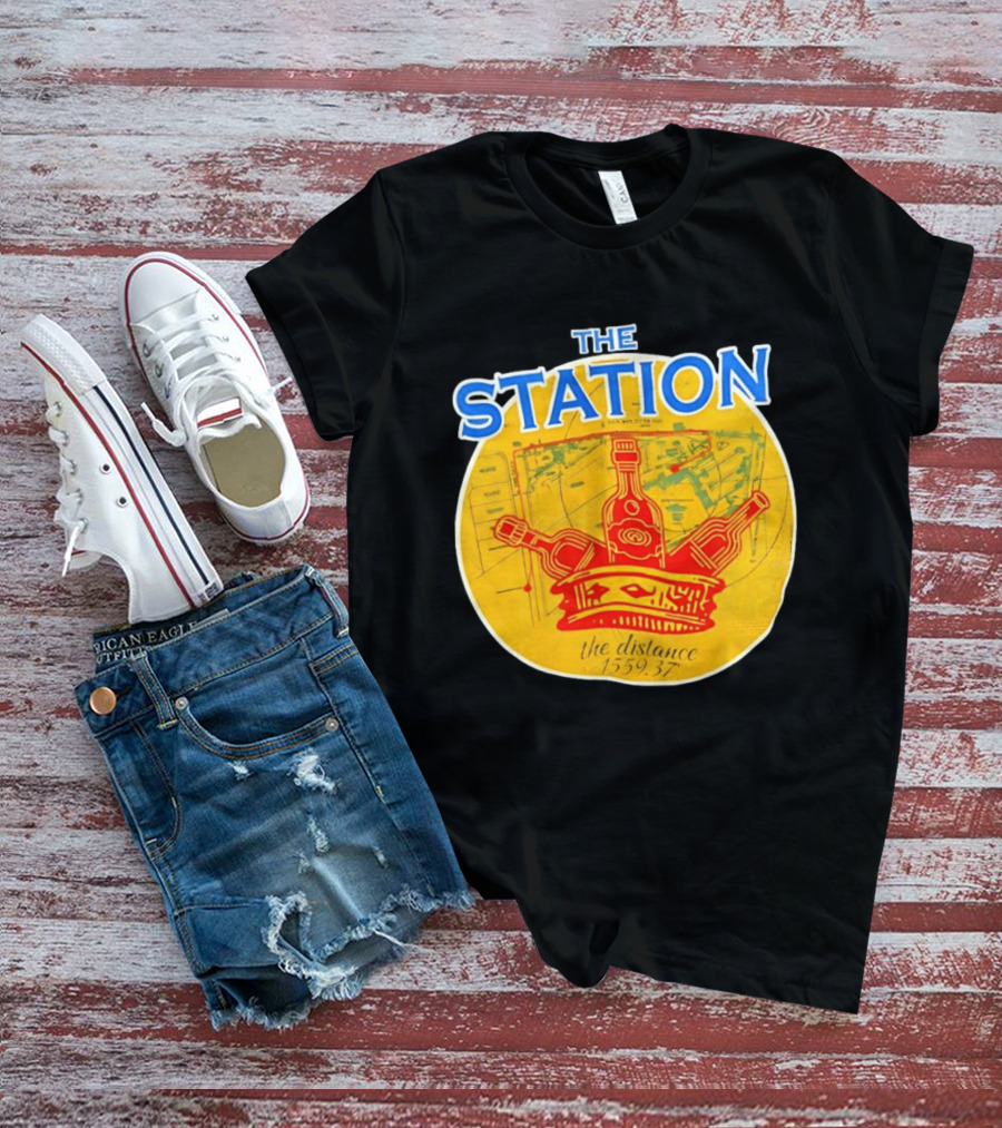 The Station The Distance 1559.37 Map And Bottles T-Shirt