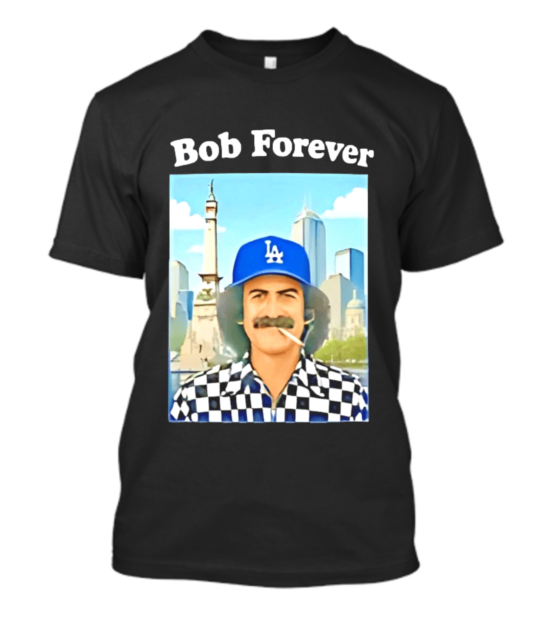 Bob Forever Los Angeles Dodgers Skyline Checkerboard Hat T-Shirt