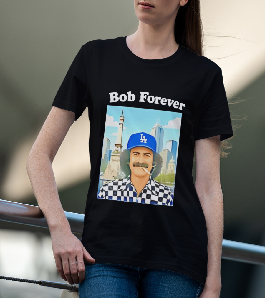 Bob Forever Los Angeles Dodgers Skyline Checkerboard Hat T-Shirt