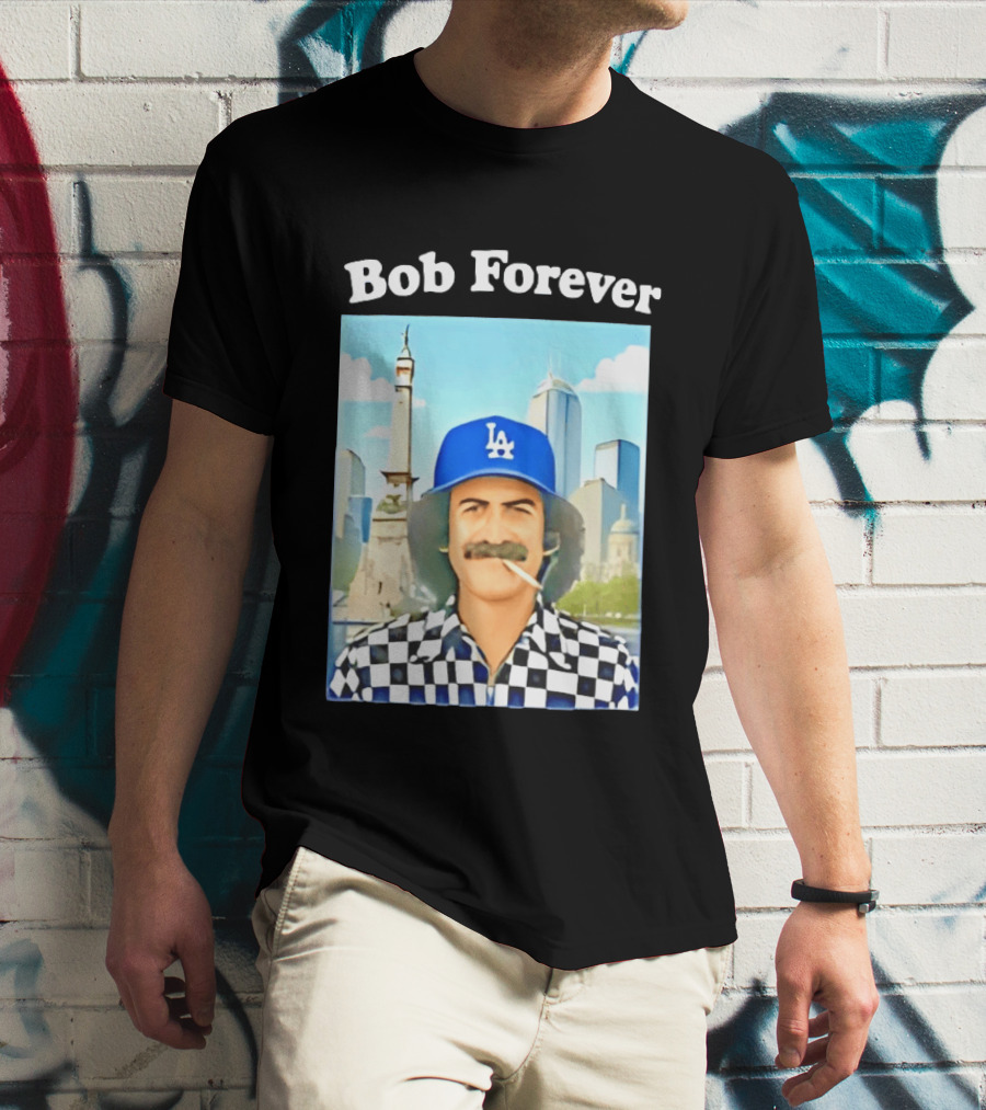 Bob Forever Los Angeles Dodgers Skyline Checkerboard Hat T-Shirt