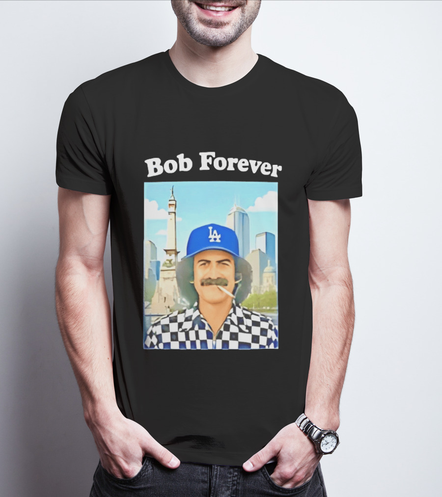 Bob Forever Los Angeles Dodgers Skyline Checkerboard Hat T-Shirt