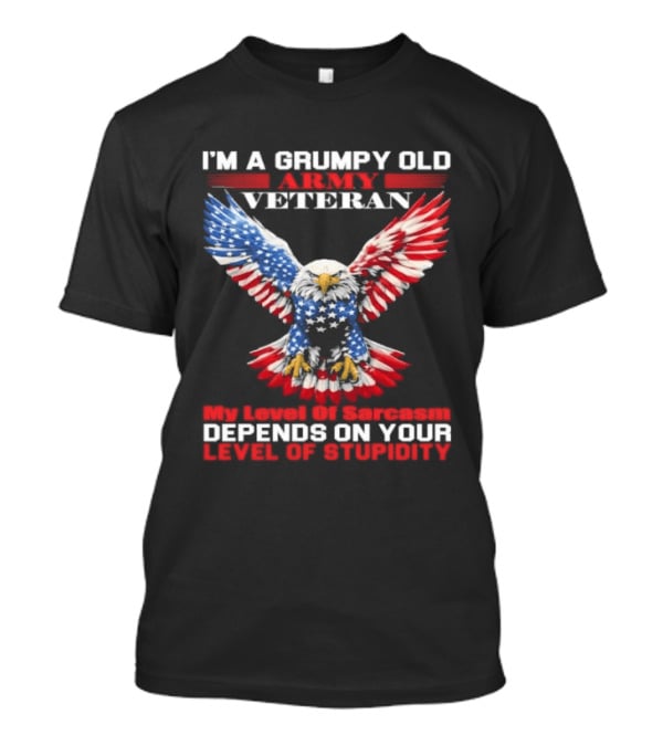 Grumpy Old Army Veteran Sarcasm Depends On Your Stupidity Patriotic Eagle T-Shirt