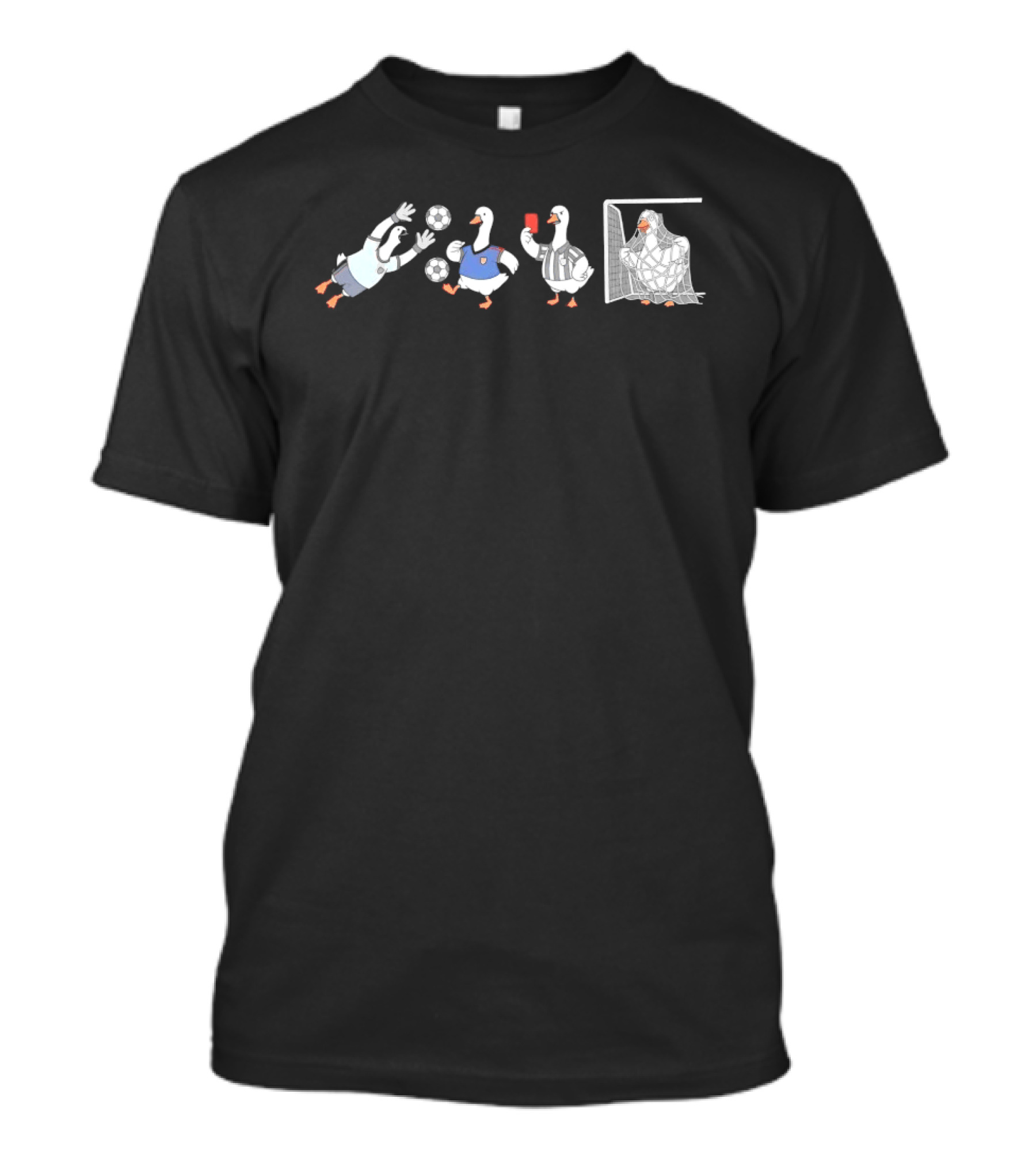 Ducks Soccer Match Diving Goalie Referee And Goal Net Moments T-Shirt