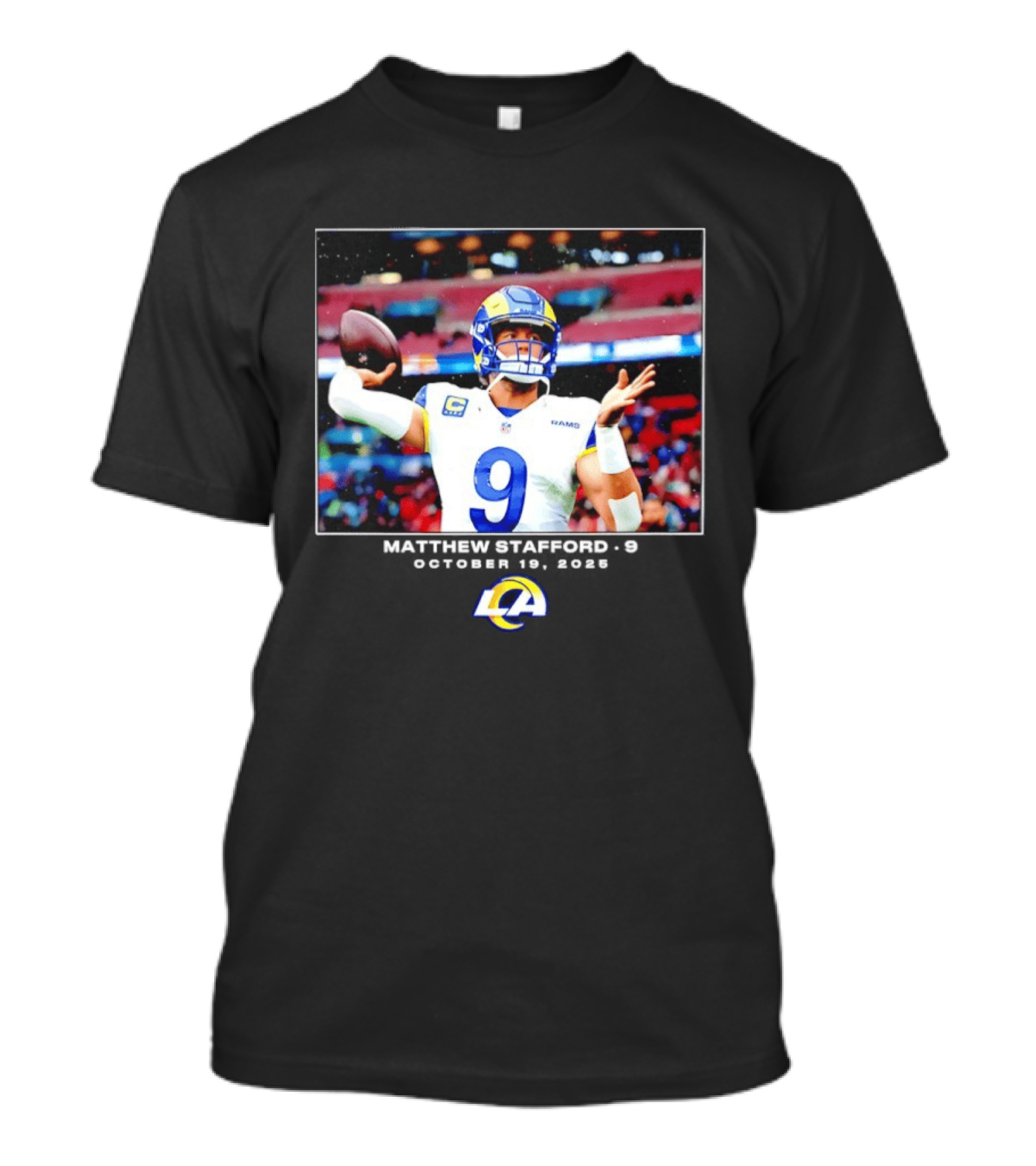 Los Angeles Rams Matthew Stafford Week 7 Action Photo With LA Rams T-Shirt