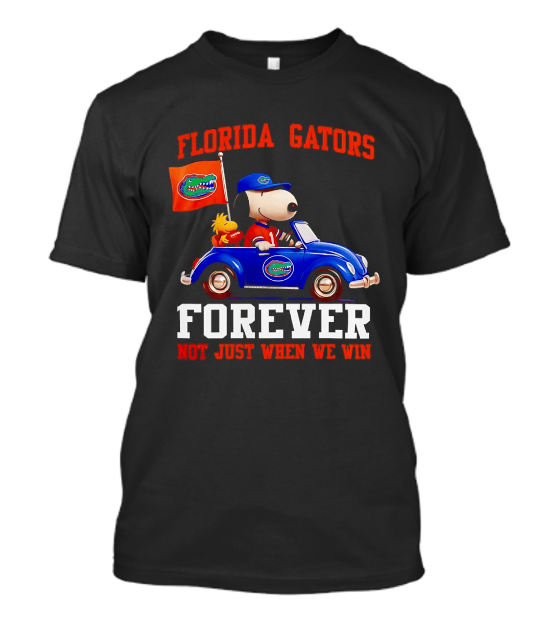 Peanuts Snoopy Woodstock In Blue Car Florida Gators Forever Not Just When We Win T-Shirt