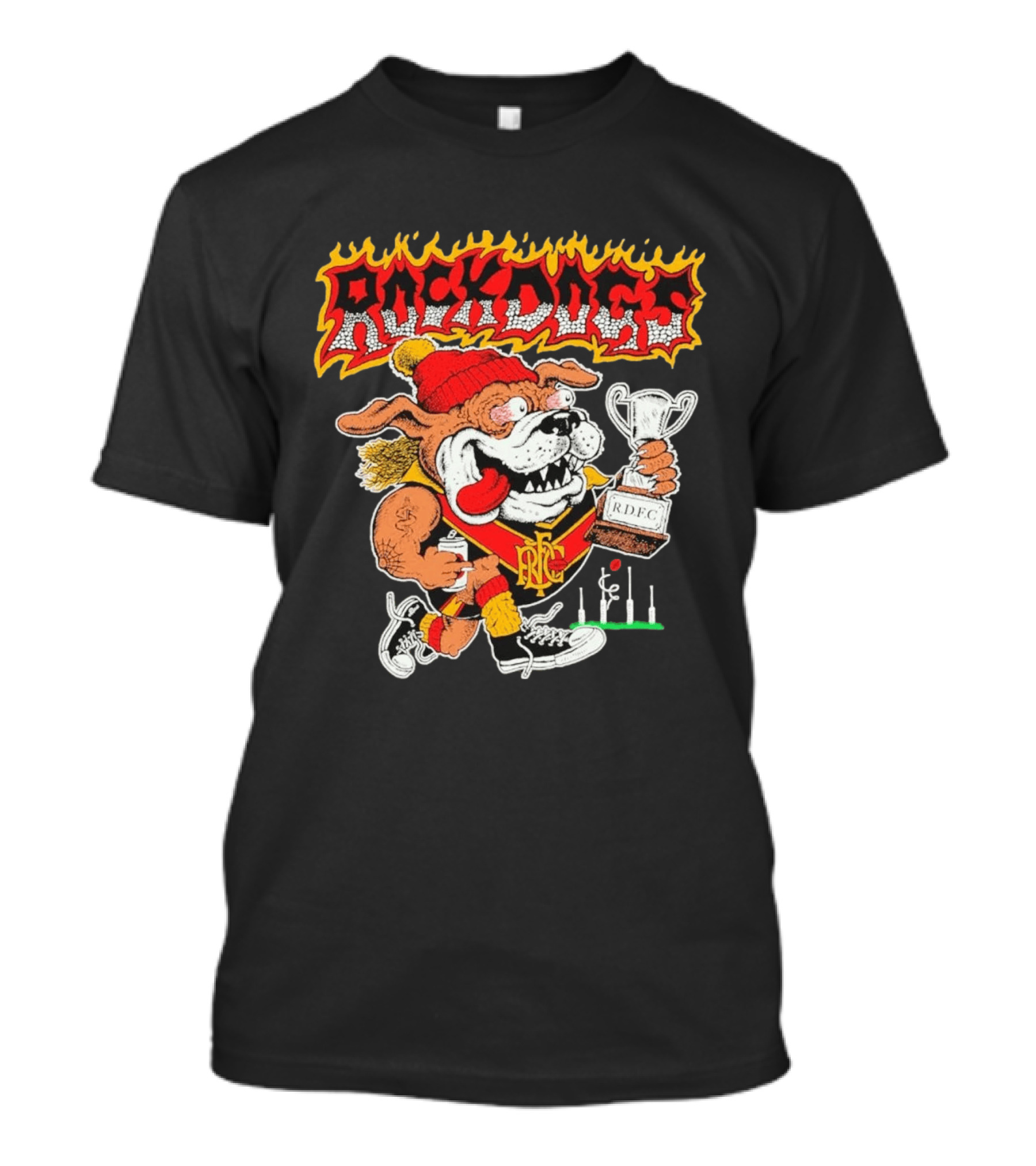 ROCKDOGS Bulldog RDFC Trophy Holder In Beanie And Sneakers T-Shirt