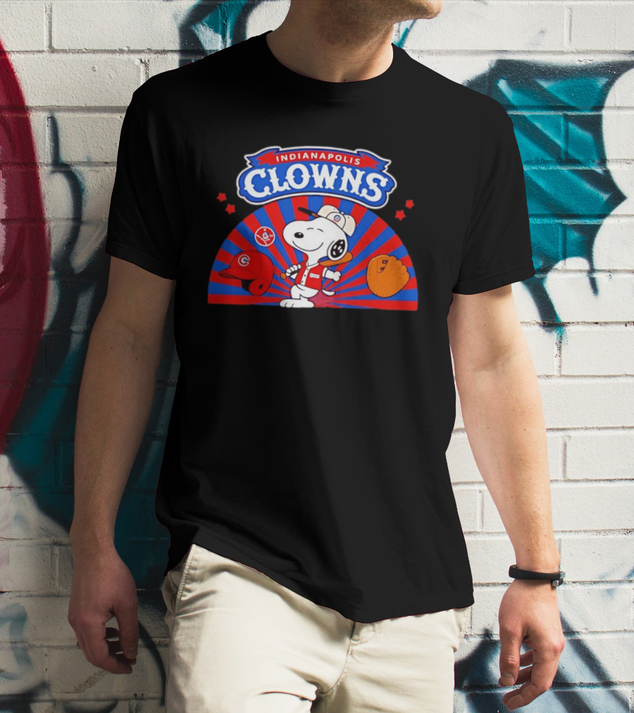 Snoopy Indianapolis Clowns Baseball Vintage Style Red Blue Peanuts Comic Strip Baseball Bat Glove Cap T-Shirt