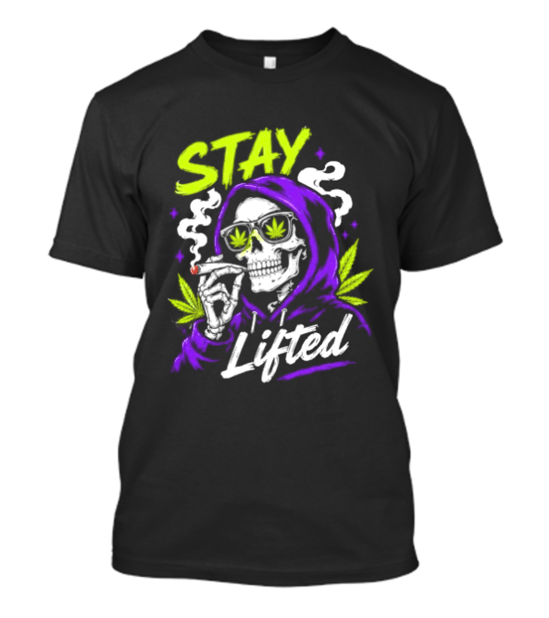 Stay Lifted Skeleton Smoking Weed Vapor Clouds Psychedelic T-Shirt