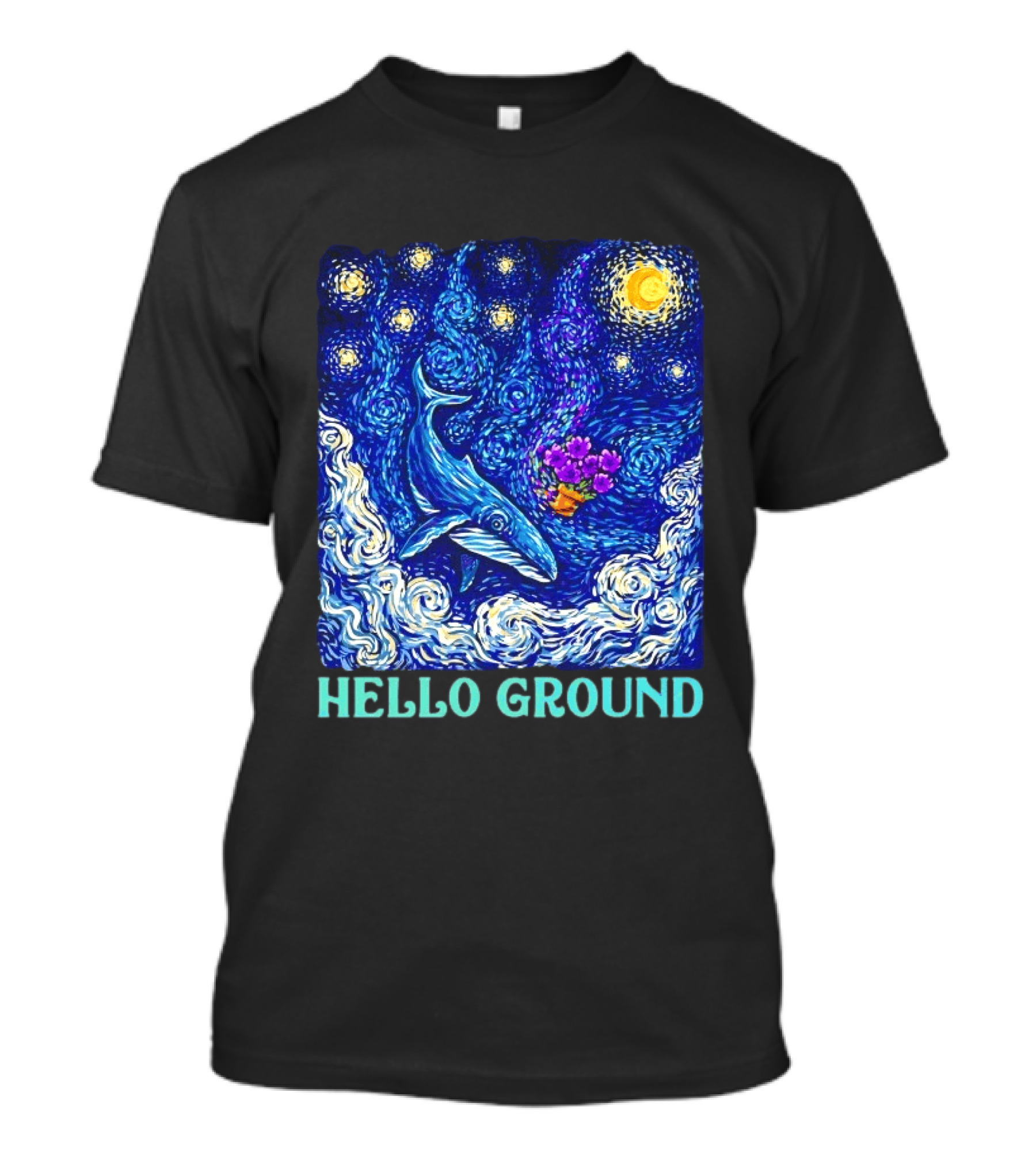 The Hitchhiker's Guide To The Galaxy Starry Night Hello Ground Whale T-Shirt