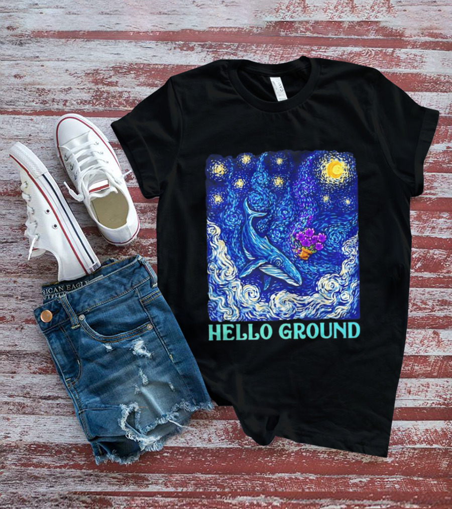 The Hitchhiker's Guide To The Galaxy Starry Night Hello Ground Whale T-Shirt