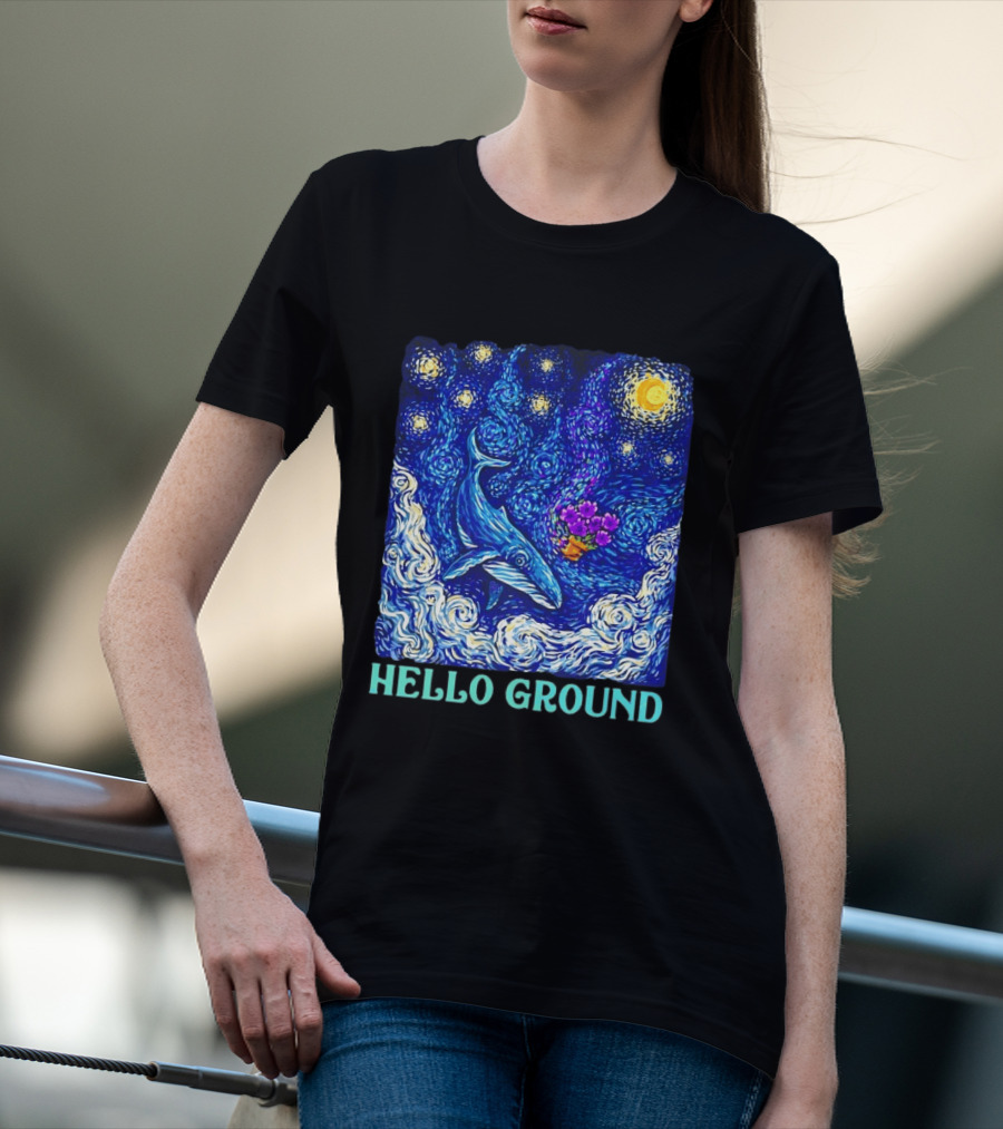 The Hitchhiker's Guide To The Galaxy Starry Night Hello Ground Whale T-Shirt