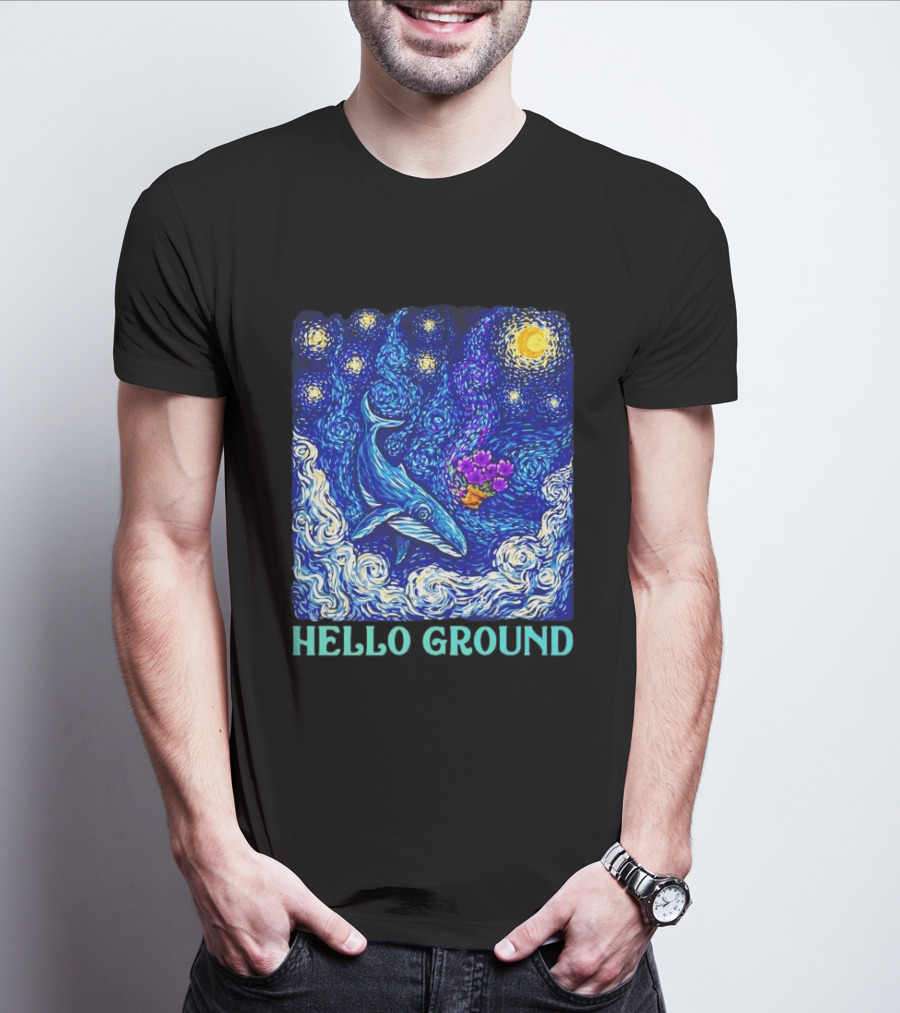 The Hitchhiker's Guide To The Galaxy Starry Night Hello Ground Whale T-Shirt
