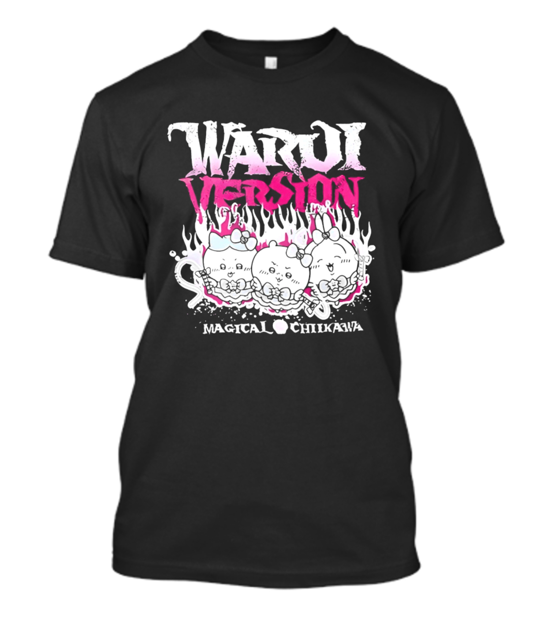 Warui Version Magical Chiikawa Characters In Fiery Pink And White T-Shirt
