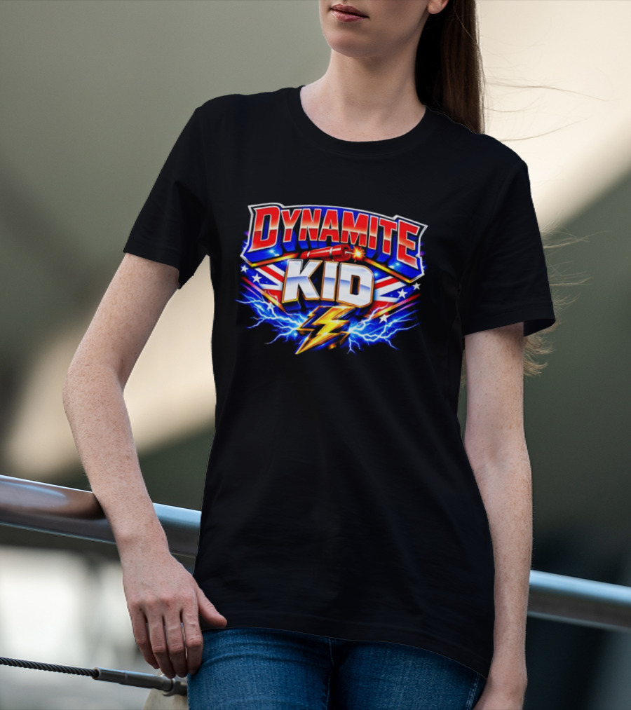 Dynamite Kid Wrestling Lightning Union Jack Explosion T-Shirt