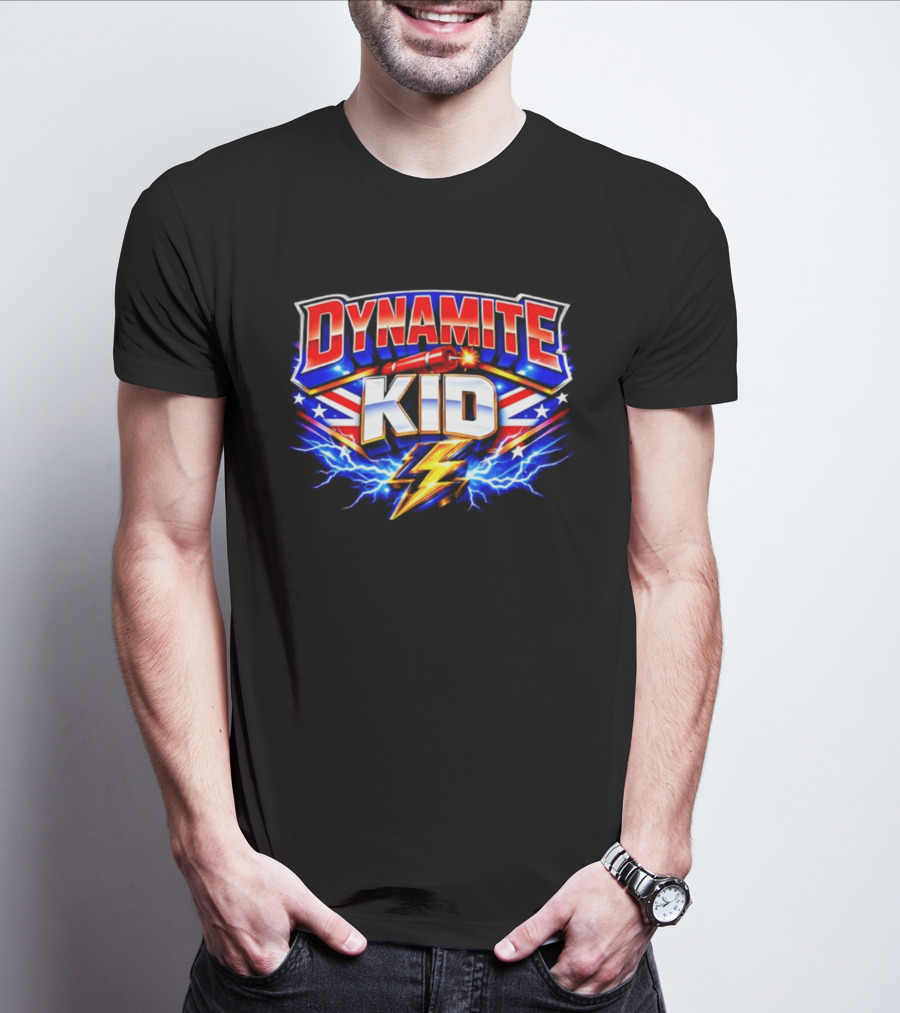 Dynamite Kid Wrestling Lightning Union Jack Explosion T-Shirt