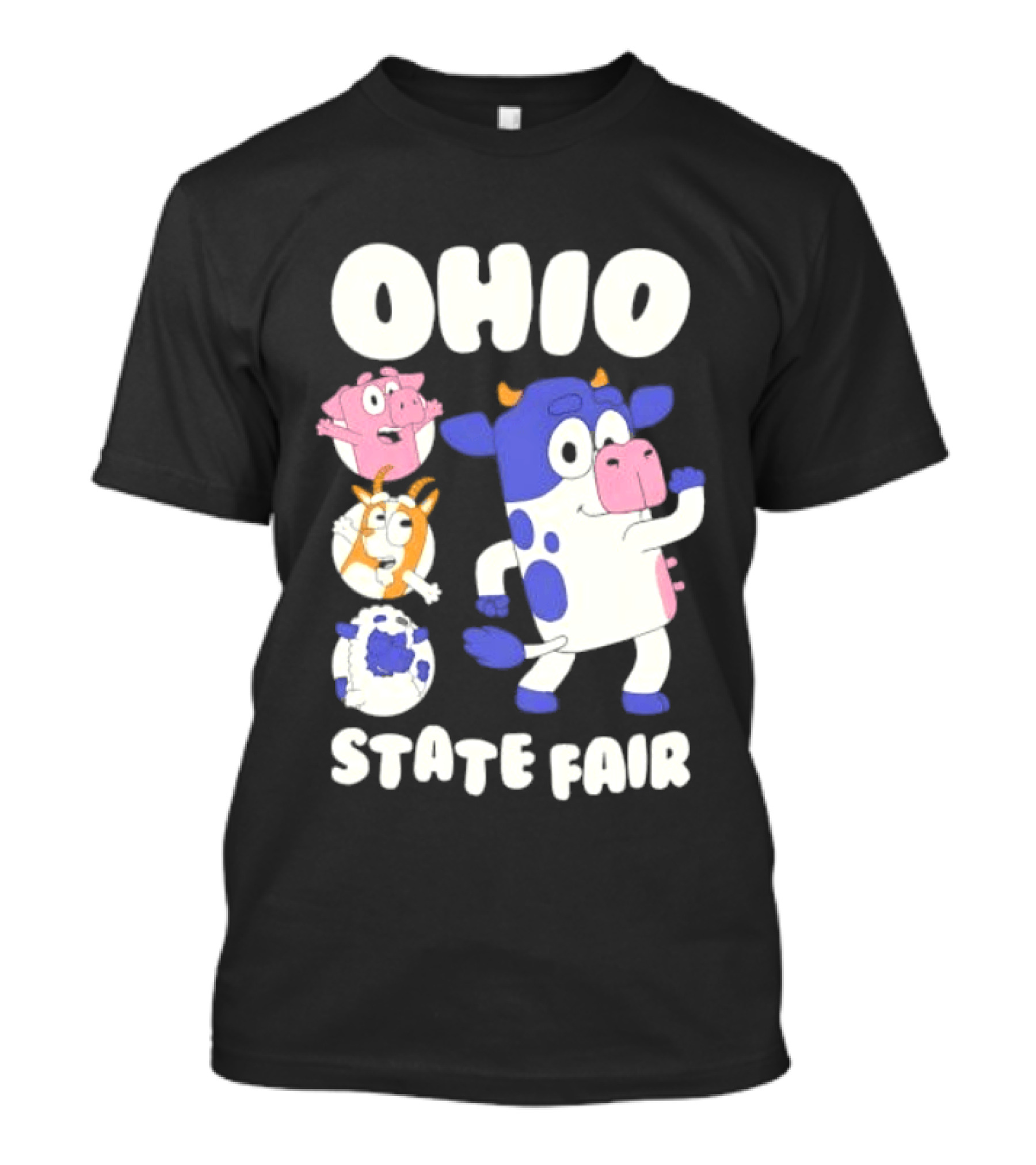 Blue Spotted Cow Pink Pig White Orange Goat Blue Sheep Farm T-Shirt