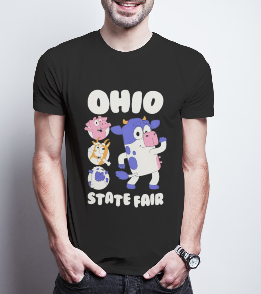 Blue Spotted Cow Pink Pig White Orange Goat Blue Sheep Farm T-Shirt