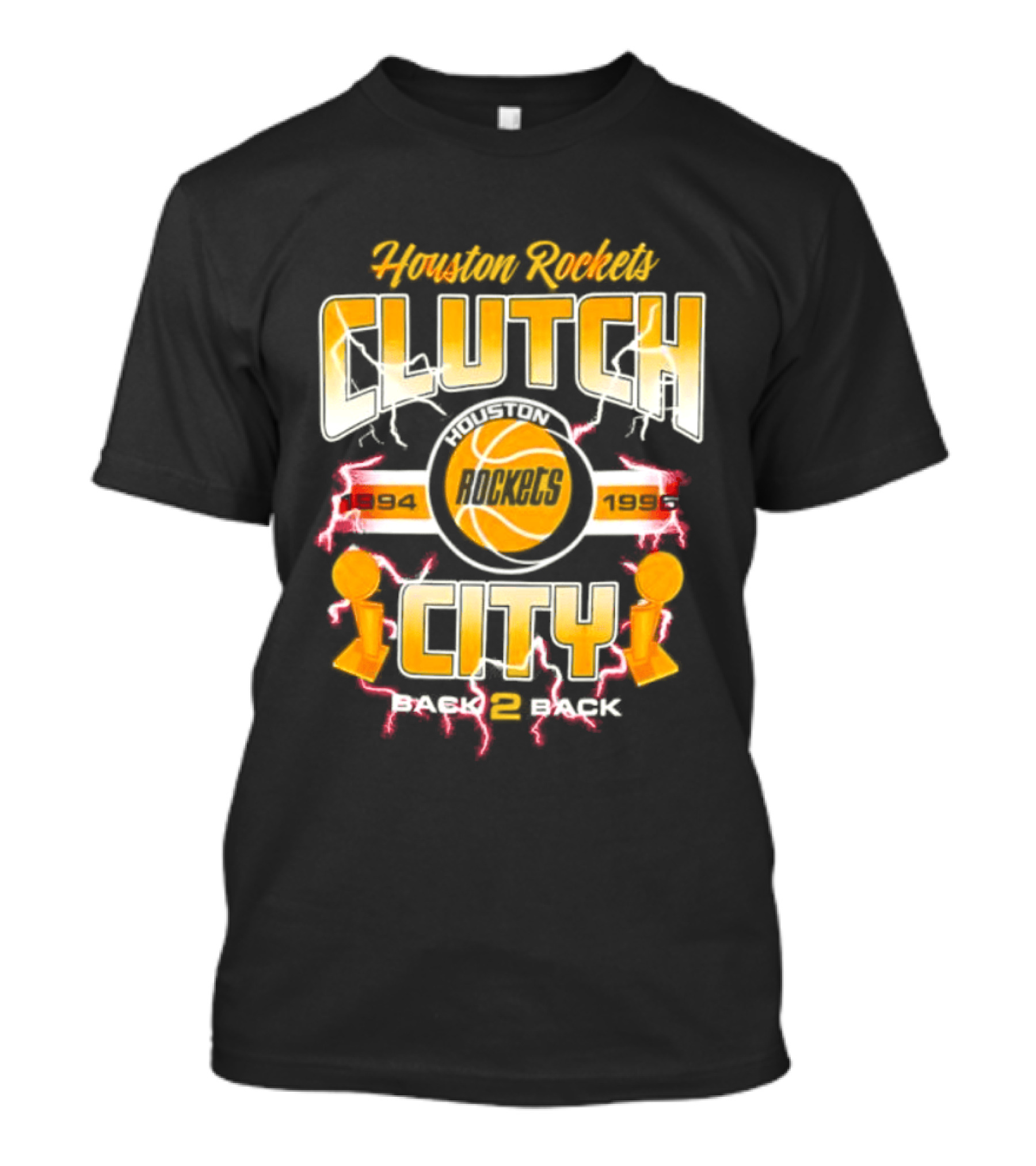 Houston Rockets Clutch City Back 2 Back 1994 1995 Basketball Trophy Champions T-Shirt