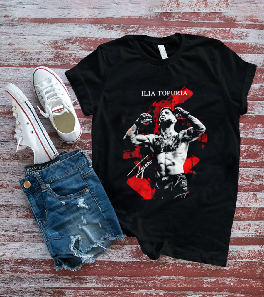 Ilia Topuria UFC Fighter Bold Red Abstract T-Shirt