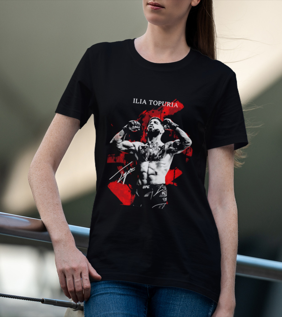 Ilia Topuria UFC Fighter Bold Red Abstract T-Shirt