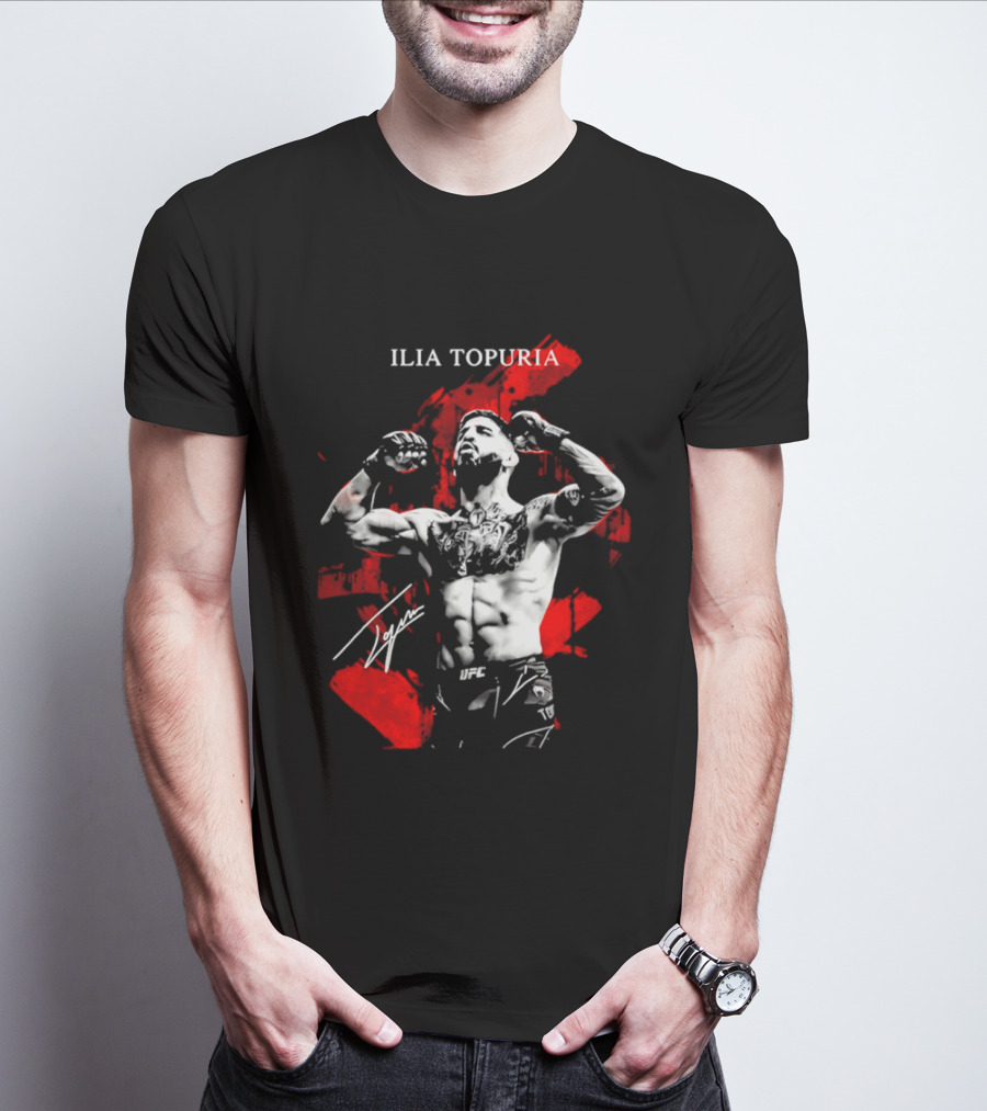Ilia Topuria UFC Fighter Bold Red Abstract T-Shirt