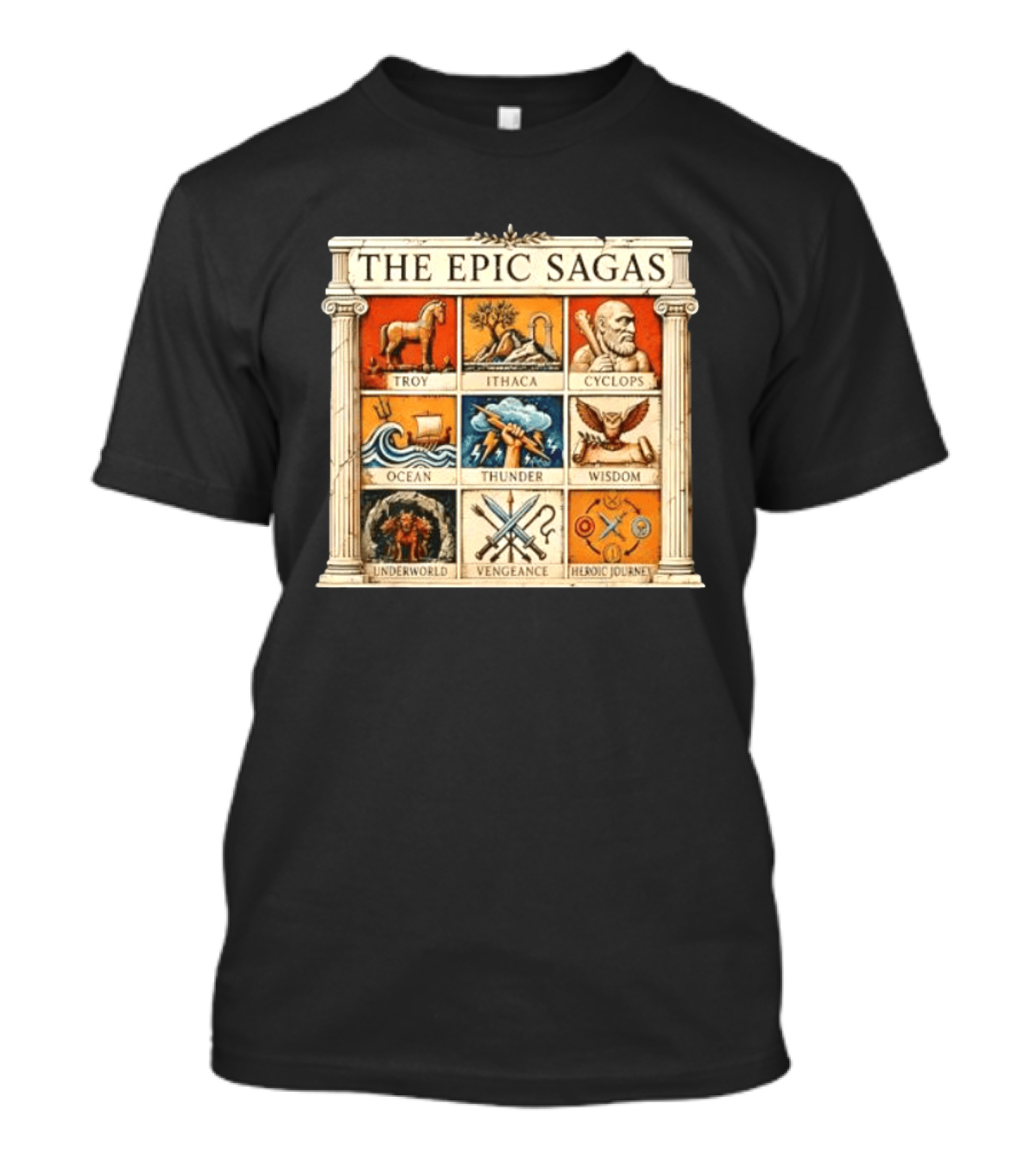 The Epic Sagas Odysseus Trojan War Ocean Thunder Underworld Cyclops Vengeance Heroic Journey T-Shirt