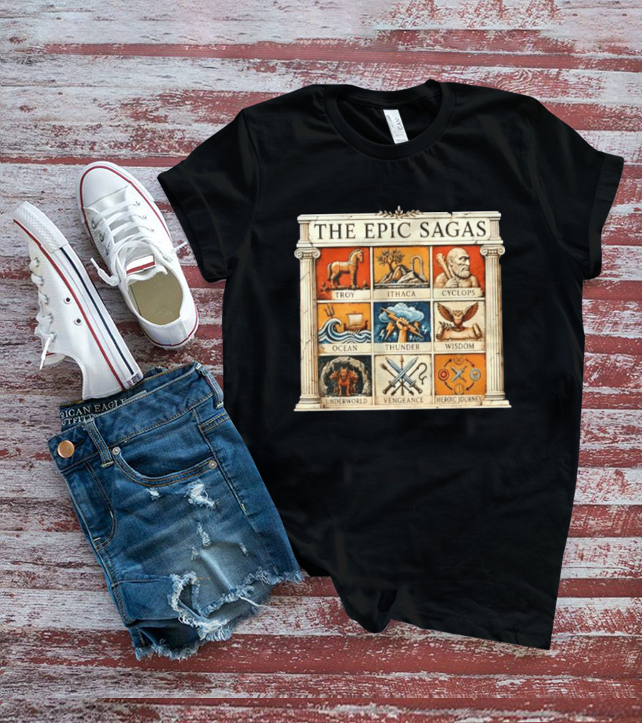 The Epic Sagas Odysseus Trojan War Ocean Thunder Underworld Cyclops Vengeance Heroic Journey T-Shirt