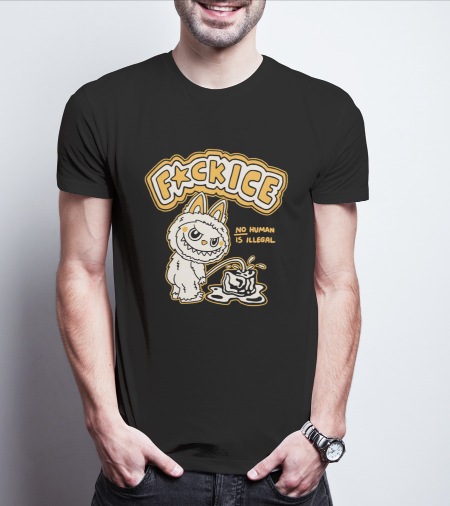 Fck Ice No Human Is Illegal Meme Labubu T-Shirt