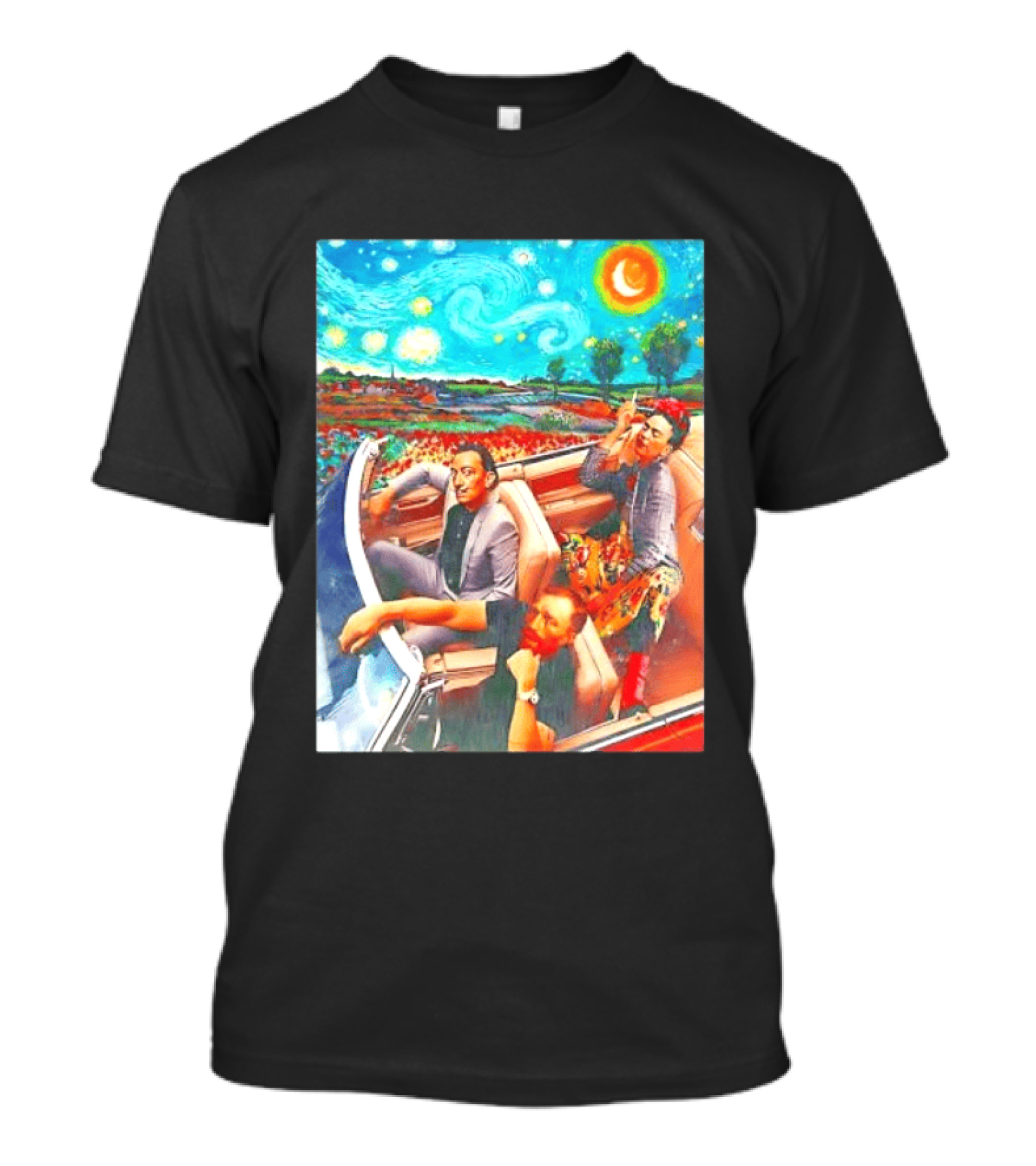 Salvador Dalí Frida Kahlo Vincent Van Gogh Starry Night Road Trip T-Shirt