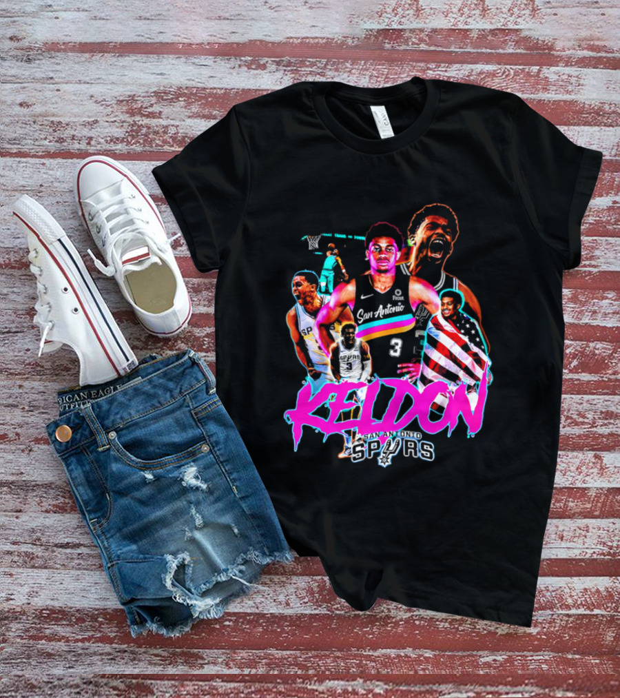 San Antonio Spurs Keldon Johnson Collage Vibrant Basketball Player T-Shirt