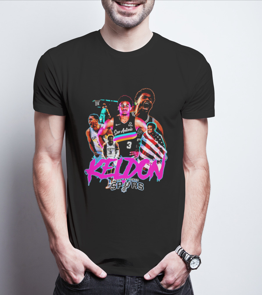 San Antonio Spurs Keldon Johnson Collage Vibrant Basketball Player T-Shirt