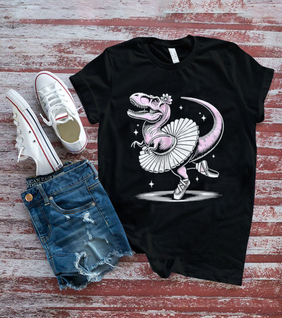 Tyrannosaurus Rex Pink Ballerina Tutu Pointe Shoes Dancing T-Shirt
