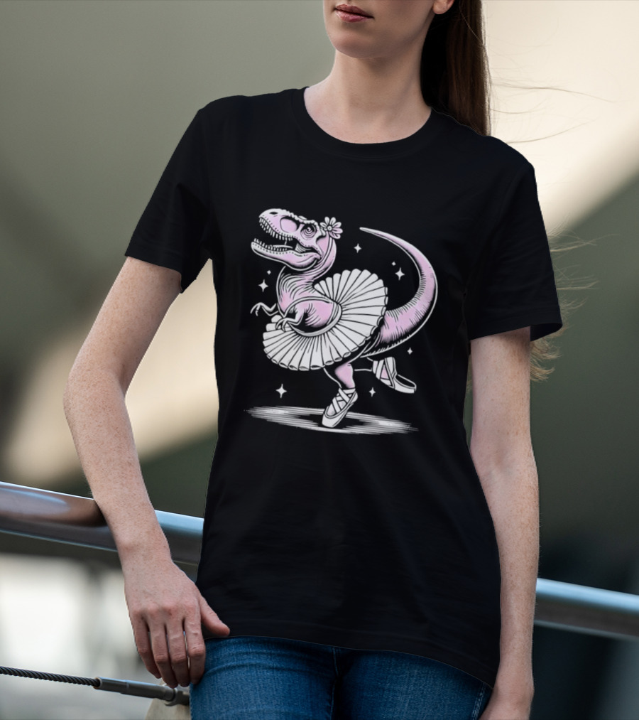 Tyrannosaurus Rex Pink Ballerina Tutu Pointe Shoes Dancing T-Shirt