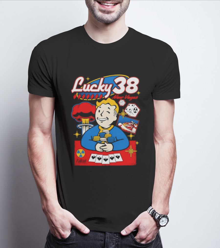 Lucky 38 New Vegas Vault Boy Poker Explosion T-Shirt