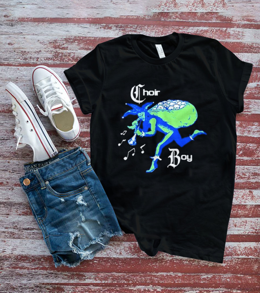 Choir Boy Running Jester With Bag Of Bones And Musical Notes T-Shirt