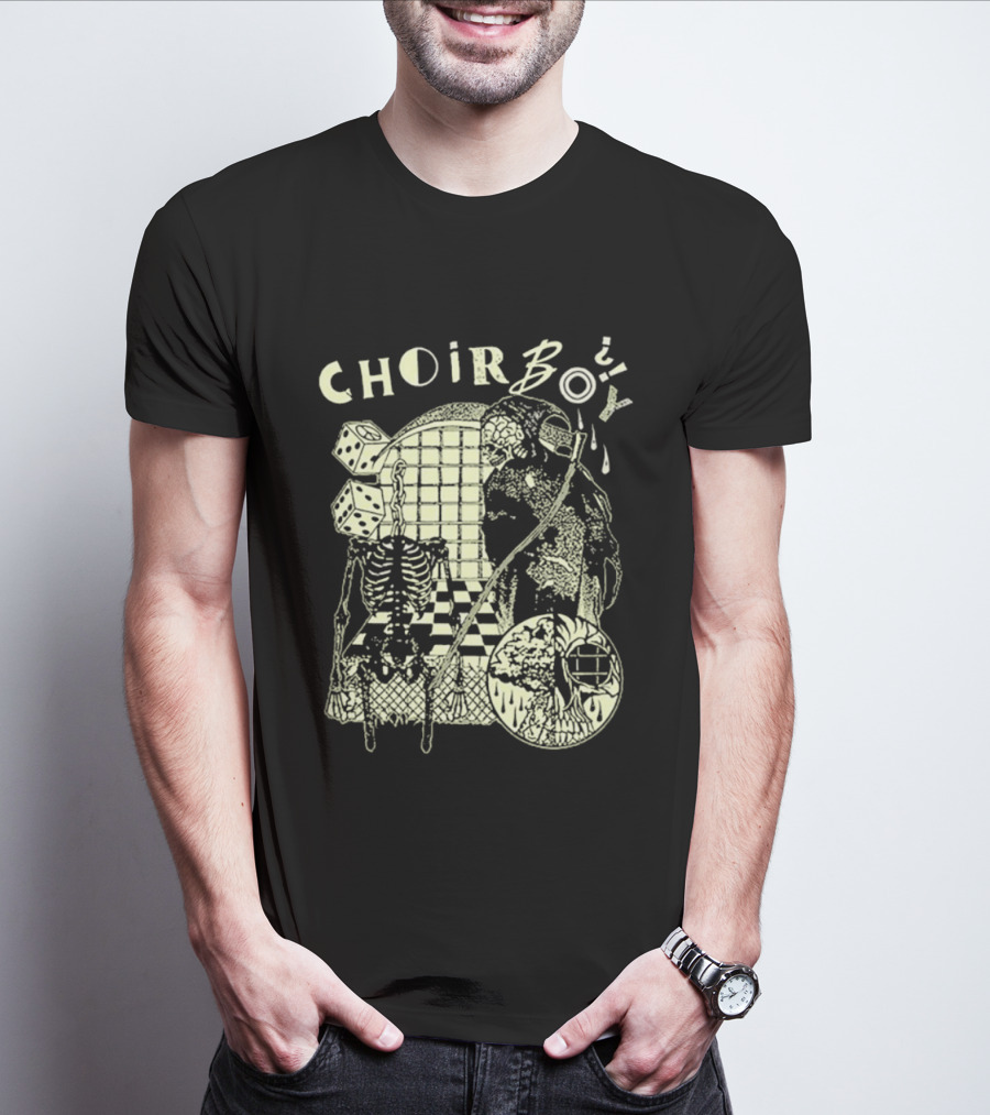 Choir Boy Reaper Skeleton Chessboard T-Shirt