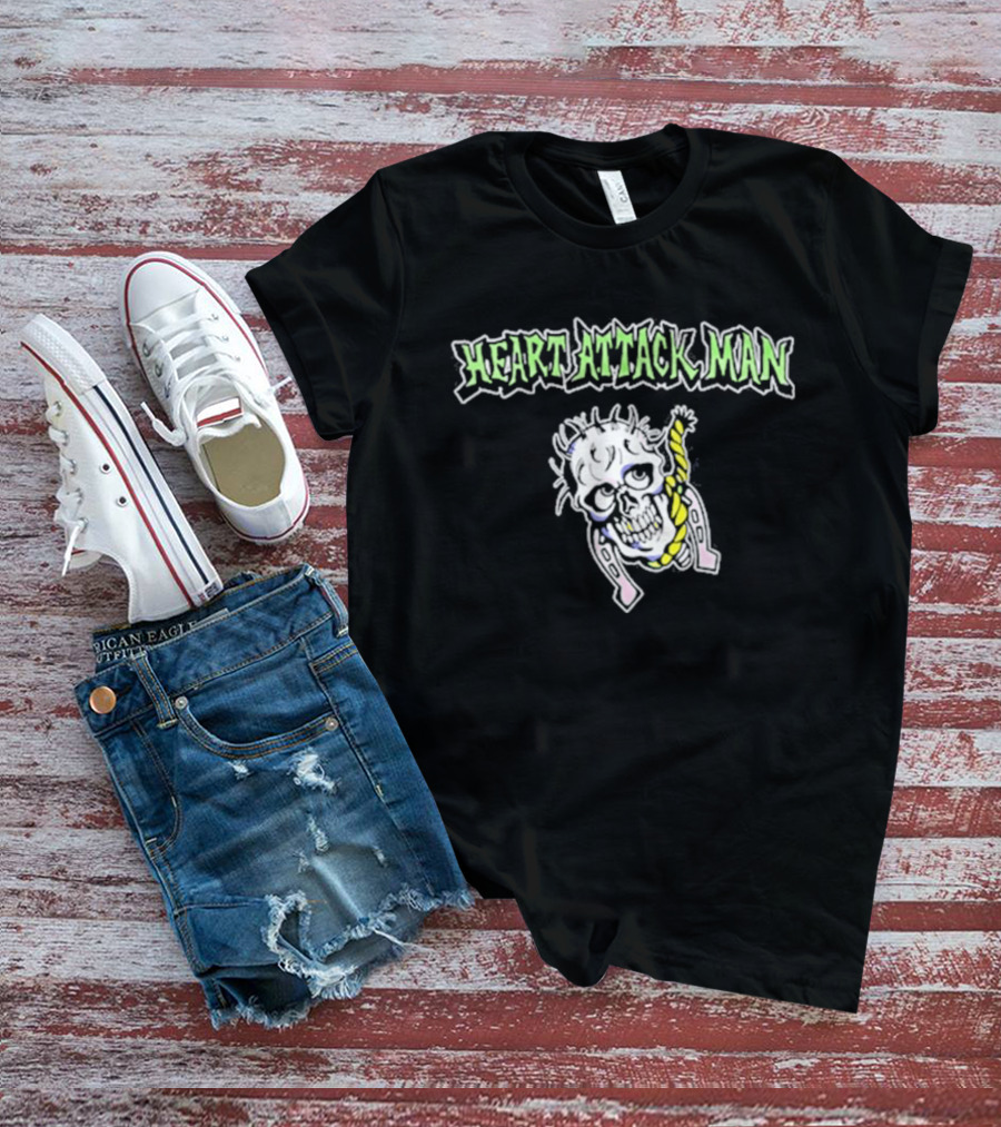 Heart Attack Man Skull Noose Pale Green Text Yellow Rope T-Shirt